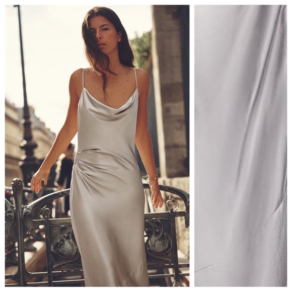 NWT. Zara Silver Satin Effect Slip Midi Dress. Size XL. - Picture 2 of 9